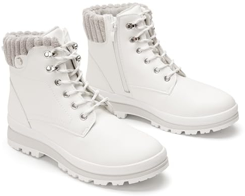 GLAMORA botas de invierno mujer impermeables con forro cálido,suela antideslizante,térmicos de piel sintética (WHITE, mediano, Adulto, Mujer, 37, Números, Sistema tallas calzado EU, mediano)