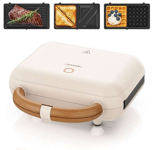 Arendo - Waffeleisen Belgische Waffel doppelt - 3in1 Sandwichmaker Kontaktgrill mit abnehmbaren Platten - 2 Zonen - mit Antihaftbeschichtung - BPA frei - Temperaturkontrolle – Sandwichtoaster