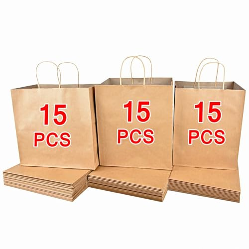 45pcs Brown Kraft Paper Bags with Handles Bulk, Assorted Sizes Gift Bags | Retail Shopping Bags for Birthday Party, Wedding, Business,Take Out Sacks(XL-Large-15 Pcs,Large-15Pcs, Medium-15Pcs)