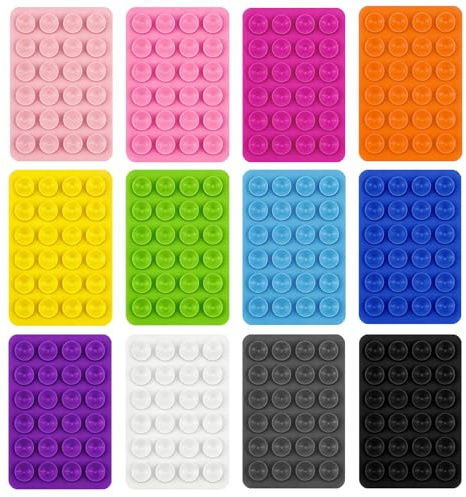 GYIOFAI 12 Pièces Ventouse Téléphone Portable, Supports Carré Adhésifs en Silicone à Ventouse Antidérapant Coque de Telephone Ventouse pour Selfies Vidéos Universelles (Multicolore)