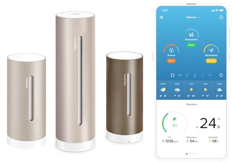 Netatmo Wetterstation ORIGINAL - 2. Generation, Innen & Außen + Zusätzliches Smartes Innenmodul - Temperatur, Luftfeuchtigkeit, Luftqualität, UV, Pollen - Kompatibel mit Apple, Alexa, Google