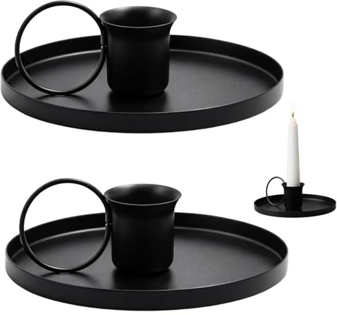 ikBrtaiay 2 Candelabros Negros de Metal, Porta Velas Vintage, Portavelas Cilíndricos para Velas Cónicas, Portavelas para Velas Columna para Decoración de Mesa de Boda, Decoración Navideña
