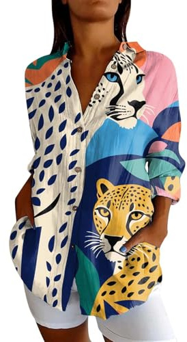 Chemises d'été boutonnées à manches longues en gaze pour femme, tendance, 2026, chemisiers décontractés en lin, à revers en mousseline de coton, coupe ample, tenues graphiques surdimensionnées et