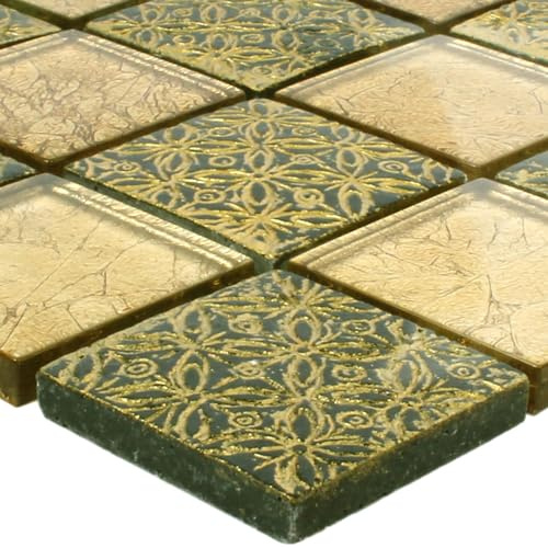 Glasmosaik Resin Naturstein Mosaik Fliesen Friesia Gold Bordüre Küchenspiegel WC