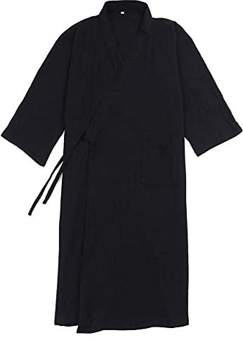 un-brand Robe en velours kimono japonais pour homme, grande taille, vêtements zen, vêtements taoïstes (taille L, noir)