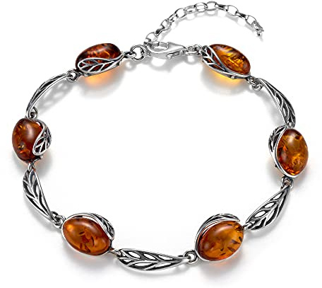 Copal Bracelet Femme Avec Véritable Ambre Et Argent 925 Longueur Ajustable