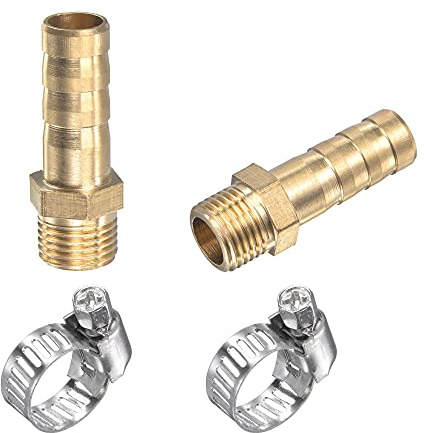 sourcing map Laiton Tube Barbelé Raccord Droit 8mm x G1/8 Mâle Filetage Tuyau Connecteur avec Acier Inoxydable Tube Pince Paquet de 2