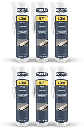 EVERFIX Acryl weiss, (310 ml, 6 Stück) Acryldichtstoff, Maleracryl, Strukturacryl Abdichtmasse, Fugendichtmasse zum abdichten, ausbessern und versiegeln, überstreichbar
