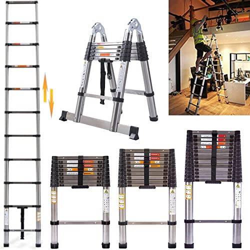 Scala telescopica da 2,6 m, antiscivolo, scaletta telescopica a 9 livelli, pieghevole, in acciaio, multifunzione, 72 cm a 2,60 m, portata massima: 150 kg