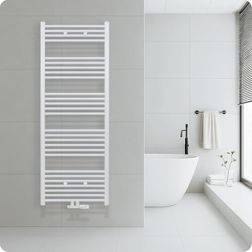 Belrad® Badheizkörper mit Mittelanschluss, Weiß | Moderner Handtuchheizkörper, Qualitätsstahl, Pulverbeschichtet, Wandmontagefähig & wasserbetrieben
