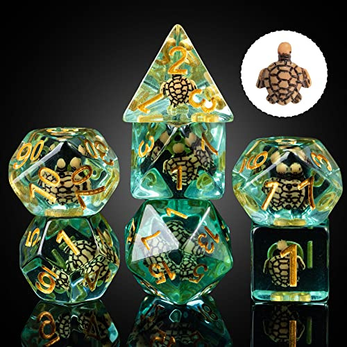 Cusdie 7-teiliges DND-Würfel-Set, polyedrisches Würfel-Set, gefüllt mit Tieren, für Rollenspiele, Dungeons and Dragons, DND-Würfel, Pathfinder (Braune Schildkröte) | Tier-Würfel-Set für Dungeons and Dragons und Rollenspiele, D&D-Würfel mit Samtbeutel