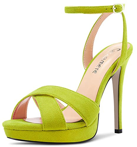 Castamere Donna Spillo Alto High Piattaforma Tacco Heel Aperte sulla Punta Cinturino alla Caviglia Sandali da Matrimonio Ballo 12 CM Heels Verde Lime 43 EU