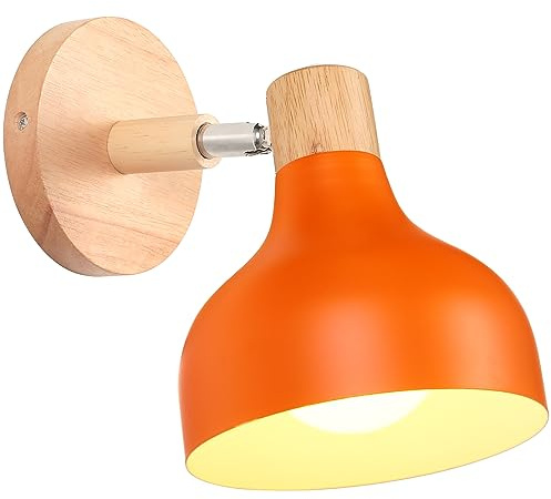 iDEGU Wandlampe Retro E27 Wandleuchte Moderne aus Holz Metall im Skandinavischen Stil Lampenschirm Tropfenförmig Verstellbare Wandspot Vintage Lampe für Schlafzimmer Wohnzimmer (Orange, 1 Stück)