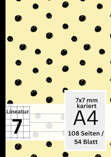 XXL Schulheft - 108 Seiten / 54 Blatt, 7x7 mm kariert, A4, Lineatur 7 mit weißem Rand: Geeignet als Matheheft, Schreibheft, Übungsheft für 1. und 2. Klasse - gepunktet gelb