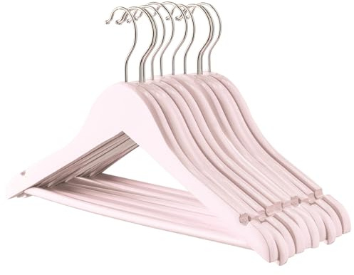 Harbour Housewares Wooden Coat Hangers - Light Pink - 10x Kids Clothes Hangers with Round Trouser Bar and Non Slip Shoulder Notches for Jacket, Suit, Jumper, Dress Wardrobe Storage