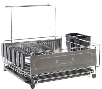 LEKE GO Escurreplatos de Acero Inoxidable con Bandeja Color Negro multifuncion para Cocina