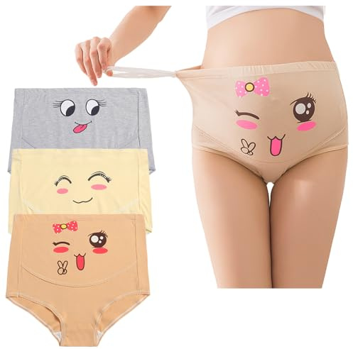 Hornice Mutandine per Mutande Cotone Vita Alta Gravidanza Slip Premaman Stampa Sorriso Biancheria Intima Cintura Regolabile in Vita,Confezione da 3,XL