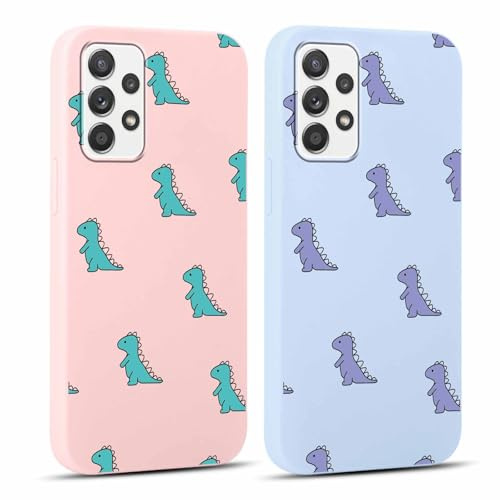 Foonary 2 Stück Handyhülle für Samsung Galaxy A52 / A52s 5G 6,5 Hülle Rosa mit Muster Design Aesthetic Muster Mädchen Case Cover Weich Silikon TPU Stoßfest Schutzhülle,Cartoon Dinosaurier