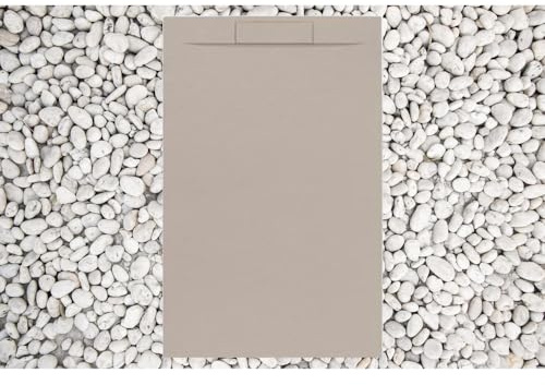 Duschwanne 120 x 100 cm Moka RAL 1001 Line Plus, aus Harz und Marmorstaub mit seitlichem Gitter aus Marmorharz