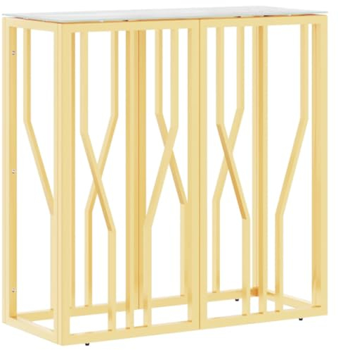 ULUYYUC Nachtkästchen Tisch Wohnzimmer Balkon Tisch Blumenhocker - Konsolentisch Golden 70x30x70 cm Edelstahl und Glas für Schlafzimmer Balkon Garten Wohnbereich