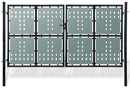 IKAYAA Cancello per Giardino in Acciaio Zincato Cancello per Recinzione da Esterno Cancello da Giardino con Serratura-300 x 200 cm