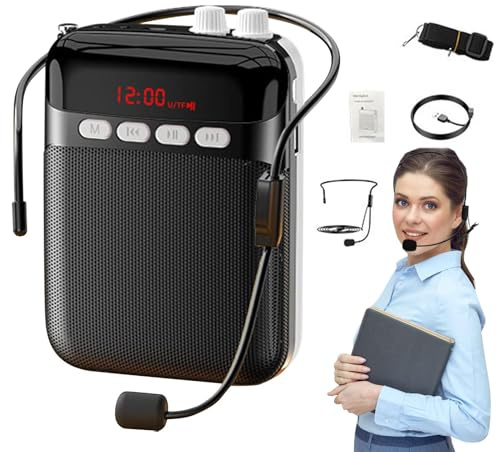 Haut-parleur du système PA rechargeable – Amplificateur de voix portable | Microphone transparent et sans fil, haut-parleur de son avec batterie longue, idéal pour conférences, cours, présentations et