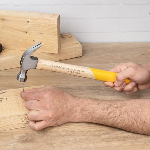 Wanapix | Personalisierter Hammer mit Text | mit Holzkiste | Holzgriff, Metallkopf | direkt auf dem Griff eingraviert | Originelles Geschenk | 100% Personalisierbar