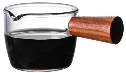 NEBE Bricco Latte Vetro Piccola Tazza di Latte in Vetro Piccolo Latte Barattolo di Latte brinatrice con Manico con Manico in Legno Salsiera(A)