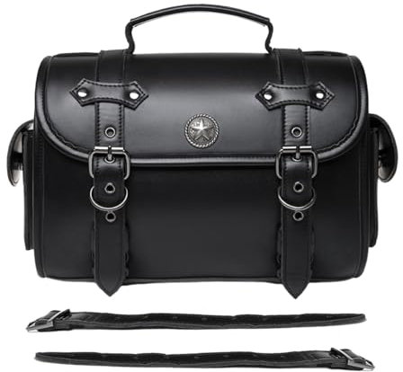 Borsa da sella in pelle nera per moto, borsa posteriore per motore, borsa laterale per moto, in pelle PU, rimovibile, impermeabile, con 2 cinghie di fissaggio