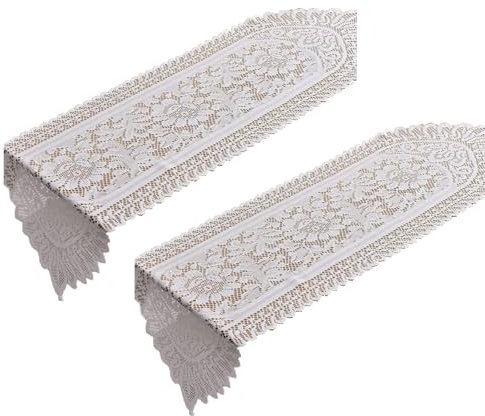 Fcnjsao 2 tapetes de mesa de encaje blanco con ganchillo hechos a mano para decoración de mesa de café y mesa auxiliar