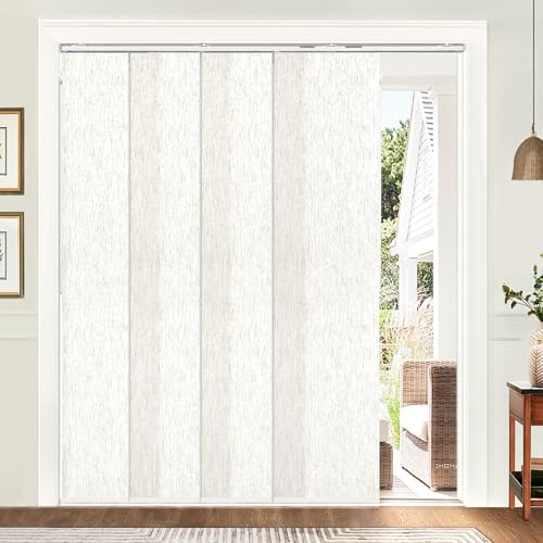 UNISHADES Panel Track Blinds, Vertical Blinds for Sliding Glass Doors, Extendable Track from 45 3/4 to 82 5/8 W, Cuttable Panel Curtains up to 96 inches high, Light Filtering - Linen
