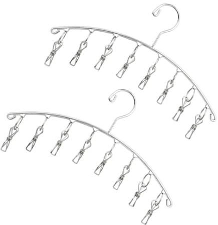 ABOOFAN 2 pièces Lot Cintres à Linge INOX Incurvés avec Pinces Antidérapantes Séchoir Chaussettes et sous-vêtements Crochet Résistant Au Vent pour Étendoir Intérieur et Extérieur