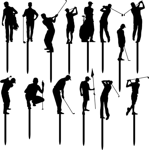 Set of 14 Golf Silhouette Cupcake Toppers – 3D Printed Plastic Picks for Golf Birthday Party Decorations, Cake & Cupcake Accessories, Golfer Themed Party Favors, Solid Plastic – Not Cardstock