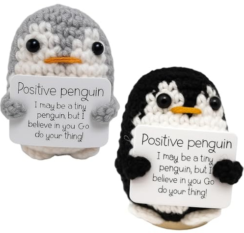 2 Stück Niedliche Pinguin Kuscheltiere als Mutmacher, Positive Penguin Geschenkset, Positive Geschenke, Glücksbringer und Sorgenfresser, Ideal als Ermutigungsgeschenk für Freunde und Familie