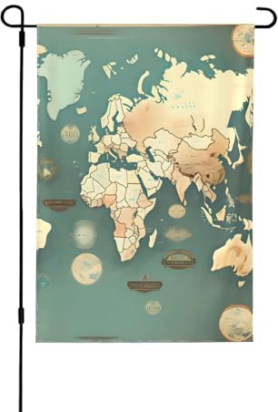Carte du monde rétro drapeaux décoratifs pour l'extérieur, décoration de jardin double face pour toutes les saisons