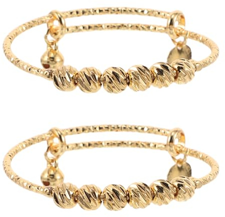 FRCOLOR 2 Pièces Bracelet en Cuivre Or pour Bébé Structure à Perles Push-pull, Ajustable et Confortable, pour Collections de Bijoux Garçon et Filles et Fêtes D'anniversaire