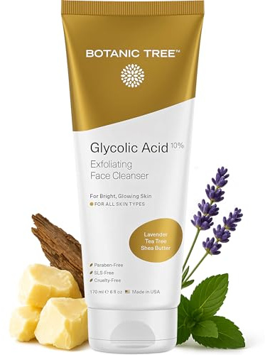 Botanic Tree Glycolic Acid Face Wash - Facial Cleanser and Scrub - 10% Glycolic Acid, AHA - Salicylic Cleanser - 6 fl. oz