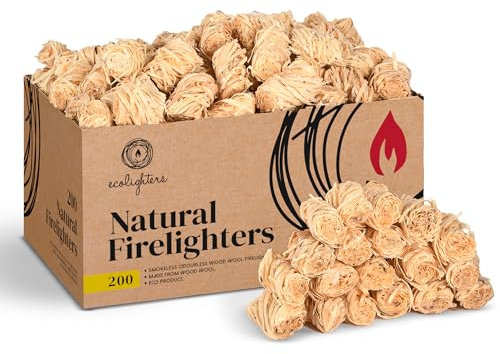 200 Natural Firelighters for Wood Burners, Fire Lighters, Firelighter for Stove, BBQ cooking, Wood Wool Fire Starters for Stoves and Wood Burner - Barbecue, Fire Pit, Pizza Oven. Large Box, 2.2KG