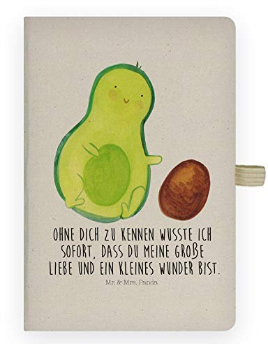 Mr. & Mrs. Panda DIN A4 Baumwoll Notizbuch Avocado rollt Kern - Geschenk, Gesund, erstes Kind, Adressbuch, Geburt, Babyparty, Love, Vegan, Schreibheft, Tagebuch, Schreibbuch, Schwangerschaft, Liebe