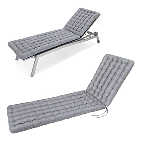 HAVE A SEAT Luxury - Liegenauflage, Auflage Gartenliege (Hellgrau) 200 x 60 cm, 8 cm dick, Waschbar bei 95°C, Orthopädisch, Bequeme Polsterauflage für Sonnenliege, Liegestuhl, Relaxliege