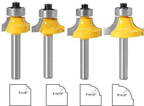 Bestgle 4 Pcs 1/4 Inch Vástago Brocas de Enrutador Redondas Corner Rounding Edge-Forming Fresas para Redondear Juego de Fresas para Madera 1/8 1/4 3/8 1/2