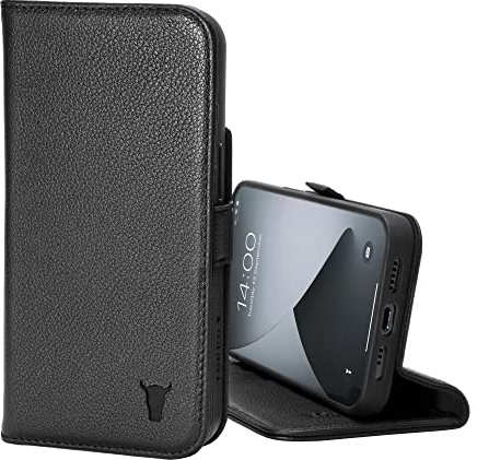 TORRO Hülle kompatibel mit iPhone 12 / iPhone 12 Pro – Premium Leder Hülle mit Standfunktion und Kartenfächern (Schwarz)