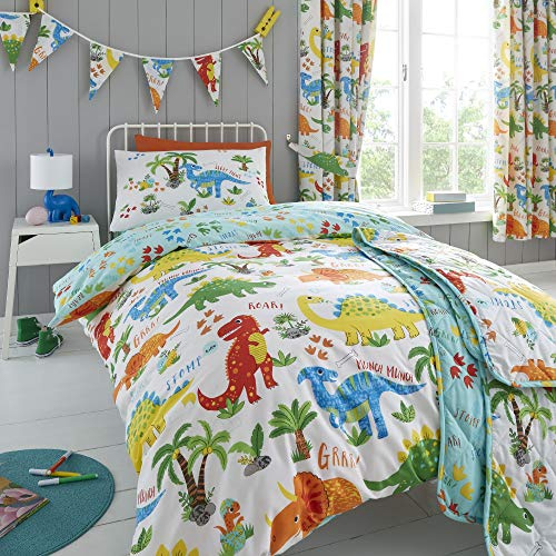 Happy Linen Company Parure de lit réversible - Enfant - Motifs Dinosaures Mignons - lit 2 Personnes