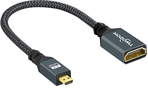 Micro HDMI auf HDMI Adapter Kabel, Nylon geflochtenes Kabel Unterstützung 4K/3D für GoPro Hero 7, Raspberry Pi 4, Action-Kamera
