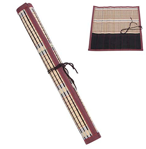 Soporte de rollo para pinceles de pintura, 6 ranuras portátil con ruedas, estuche de bambú para acuarela óleo y caligrafía, for artistas principiantes profesionales estudiantes y aficionados