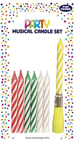Eurowrap Clairefontaine 12651-MC - Set mit 6 Kerzen klassisch 8 cm sortierte Farben (ohne Kerzenhalter) + Kerze musikalisch Gelb 12 cm, 1 Set