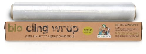 Eco Green Living Pellicola trasparente biodegradabile , 100% compostabile, senza BPA e plastica, vegana, adatta a frigorifero e congelatore, dispenser in cartone riciclabile, 30 cm x 30 m