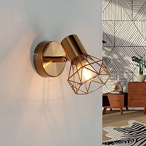 Licht-Erlebnisse Lampada da parete spot in metallo in ottone vintage retrò per interni compatto corridoio soggiorno camera da letto E14 applique da parete a gabbia