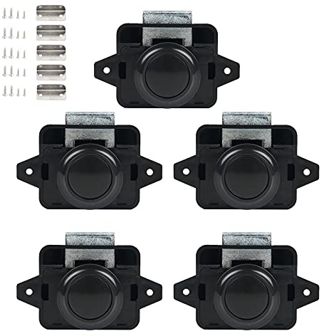 EUNEWR Push Button Catch,5 Stück Door Lock Verriegelung für RV Camper Caravan Van Motorhome Yacht Ship Boat,Tragbar Metall Push Button Drehknopf Schloß Catch Lock Wohnmobil Wohnwagen (Schwarz)