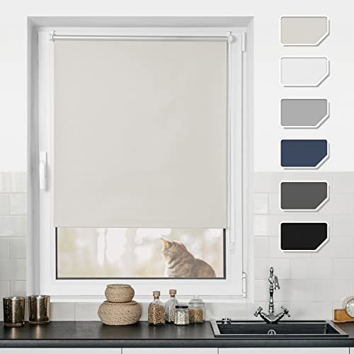 BondFree Verdunkelungsrollo Klemmfix Thermorollo ohne Bohren,95x220cm(BxH) Creme, Sonnenschutz& Hitzeschutz Rollos für Fenster und tür